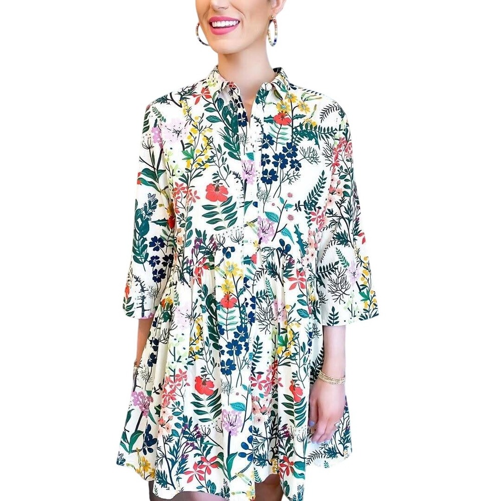 Anthropologie Ro's Garden Vibeka Fantasia Floral Cotton Shirt Dress Small India
